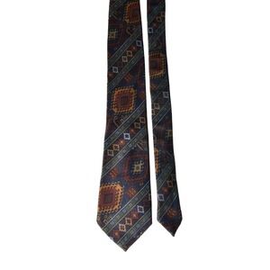 Glenora Mens Geometric Pattern Polyesters Necktie Blue Burgundy Tan Designer‎